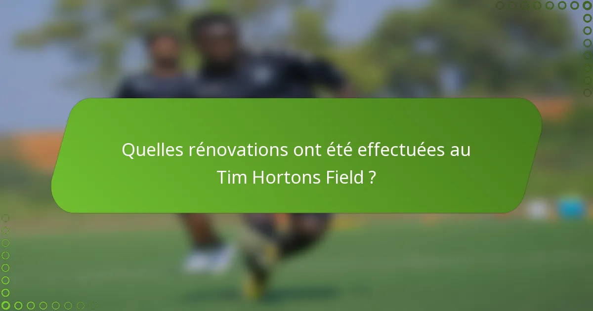 Quelles rénovations ont été effectuées au Tim Hortons Field ?
